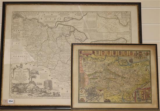 Emmanuel Bowen,  Map of the County of Kent Divided into Lathes and a reprint Speed map of Kent 60 x 78cm